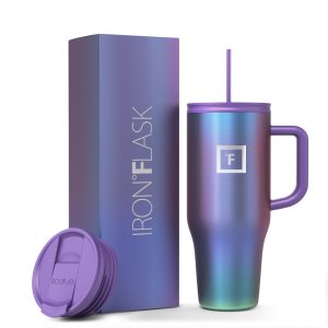 Iron Flask 32 Oz Co-Pilot Tumbler | Insulated Travel Mug with Handle, Straw & Flip Lids for Hot & Cold Drinks