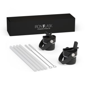 "Iron Flask Narrow Standard Mouth Straw Lid Replacement Set - 2 Leak-Proof Straw Lids with Carry Handles, 4 Reusable Silicone Straws & 2 Cleaning Brushes, BPA-Free, Fits All Iron Flask Narrow Mouth Water Bottles "